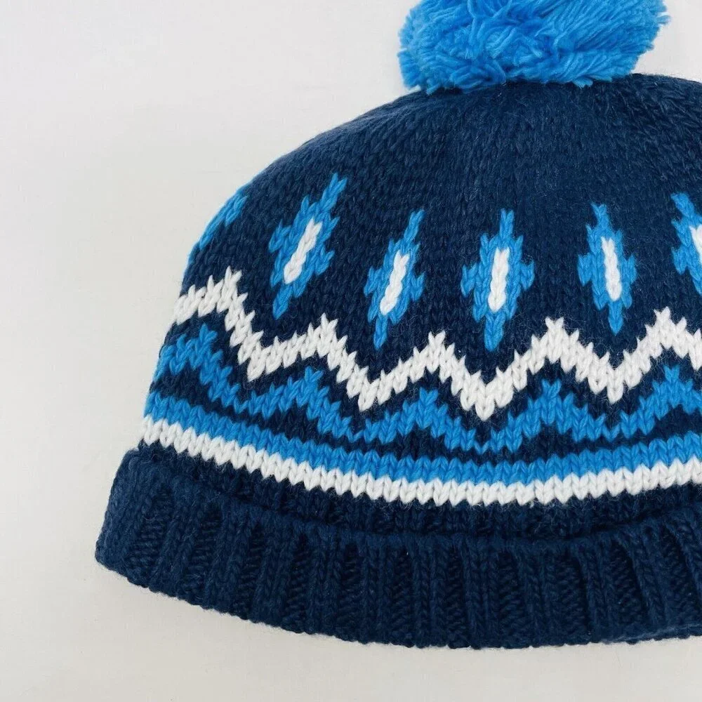 Janie‎ and Jack Baby Boys 6-12 Months Fair Isle Pom Pom Winter Hat in Blue $26